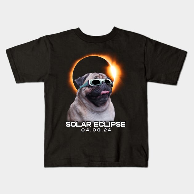 Solar Eclipse Pug Adventure: Chic Tee with Lovable Canine Companions Kids T-Shirt by GinkgoForestSpirit